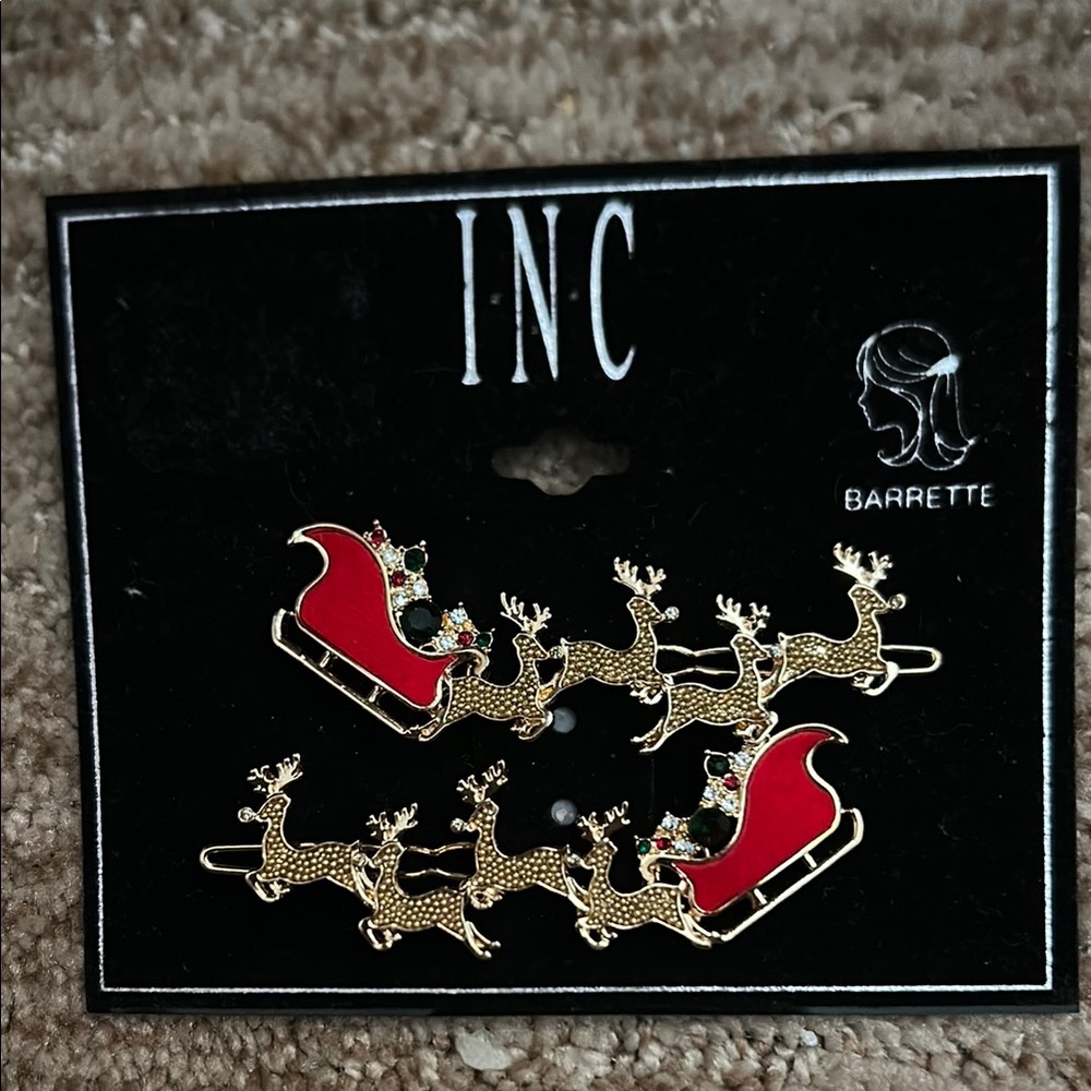 INC International Concepts Gold and Red Reindeer Hair Barrettes